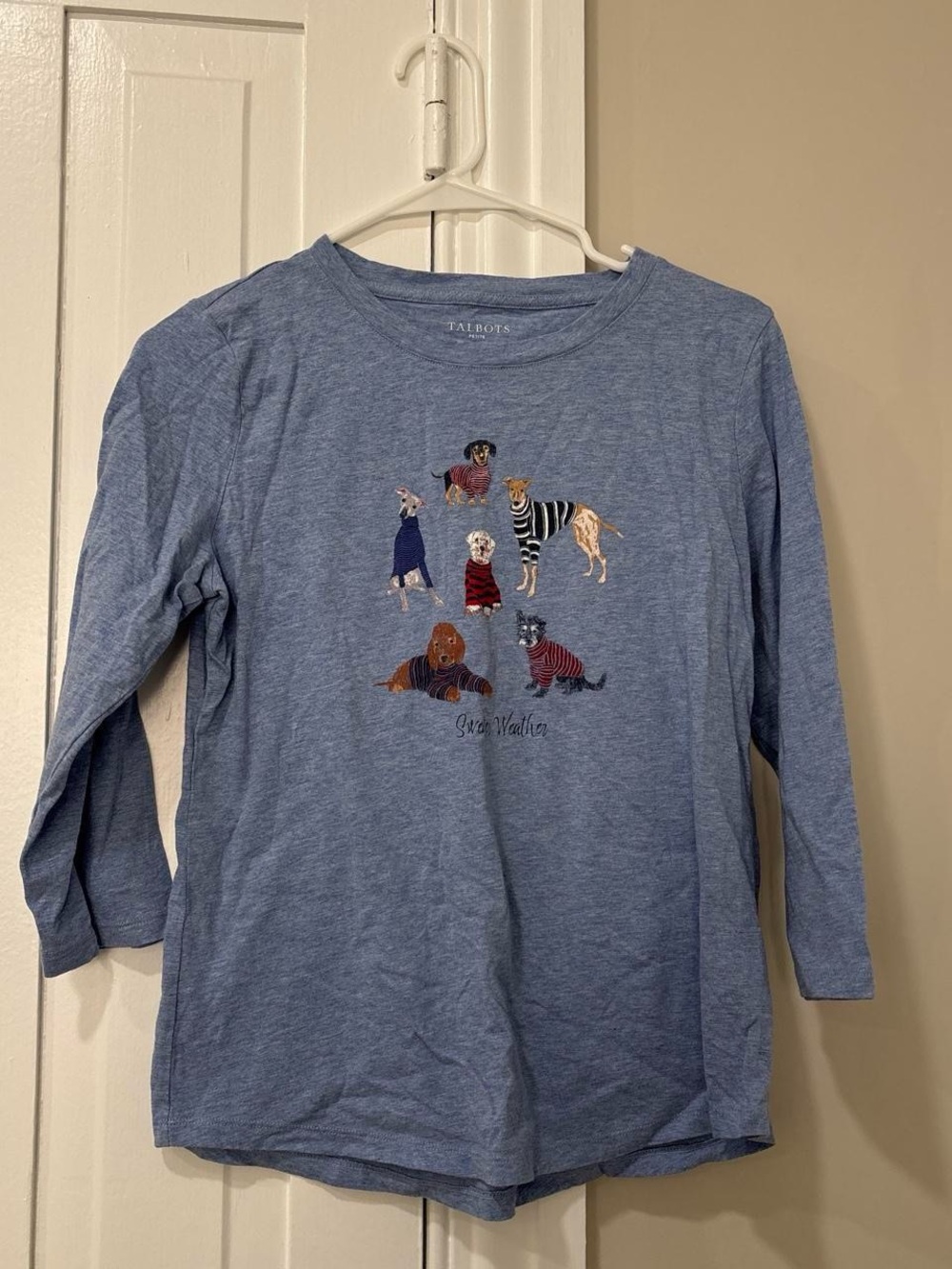 Talbots Heather Blue Long-Sleeve Tee with Dog Graphic